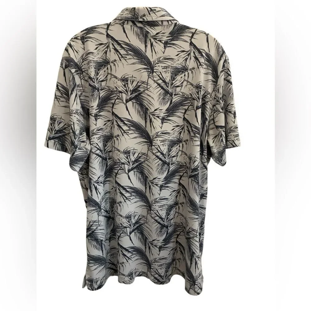 Travis Mathew Black and White Tropical Print Shirt Men’s Size XL